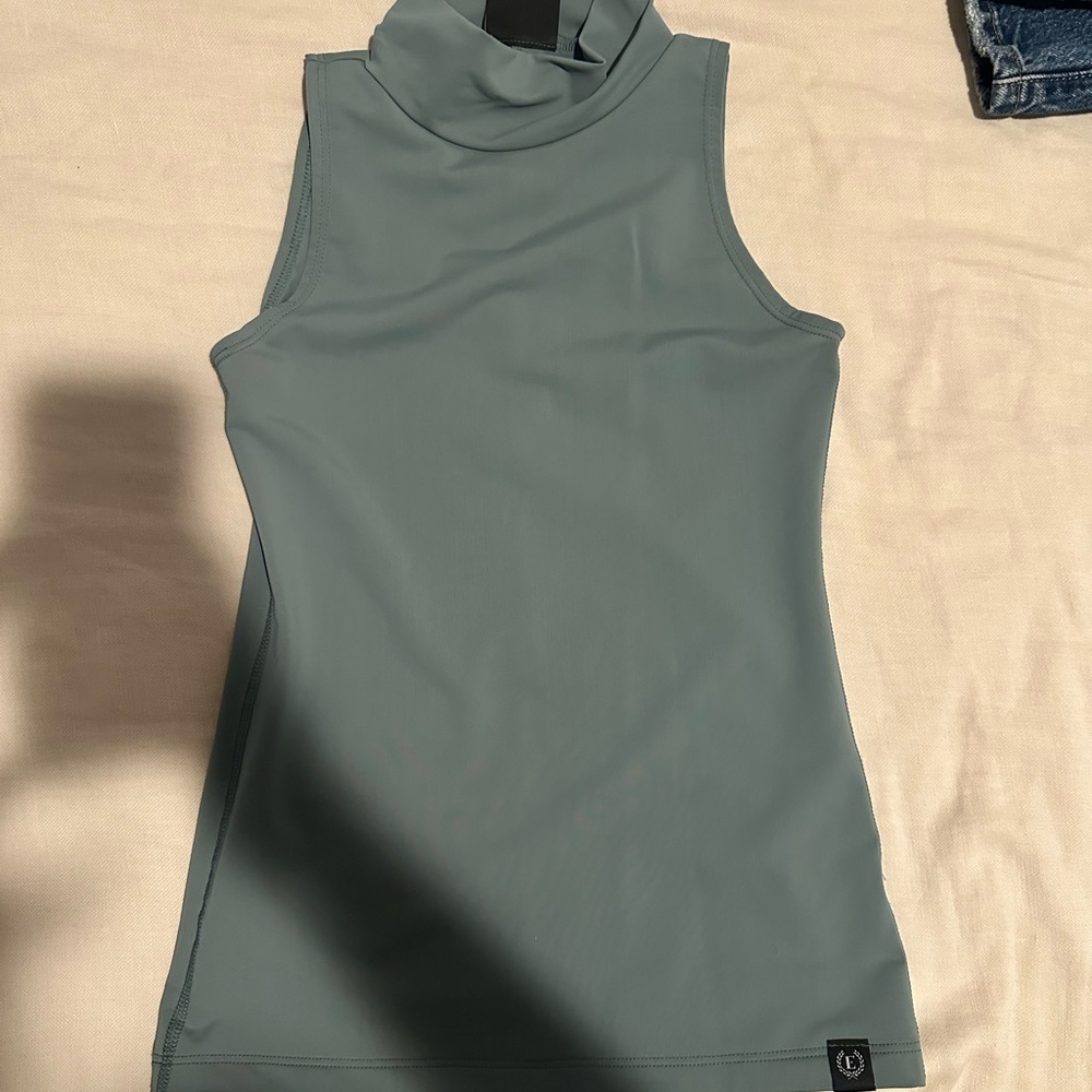 Sleeveless Mock Neck Tank Top in Slate Green